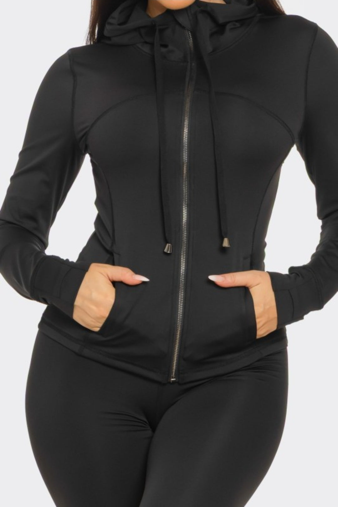Sleek Fit Zip-Up Two-Piece Set – Black