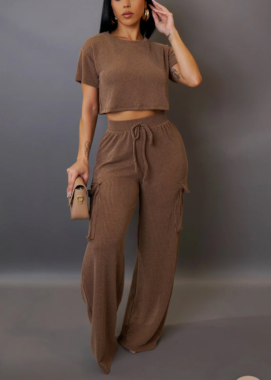 Brown 2 piece cargo style pants set