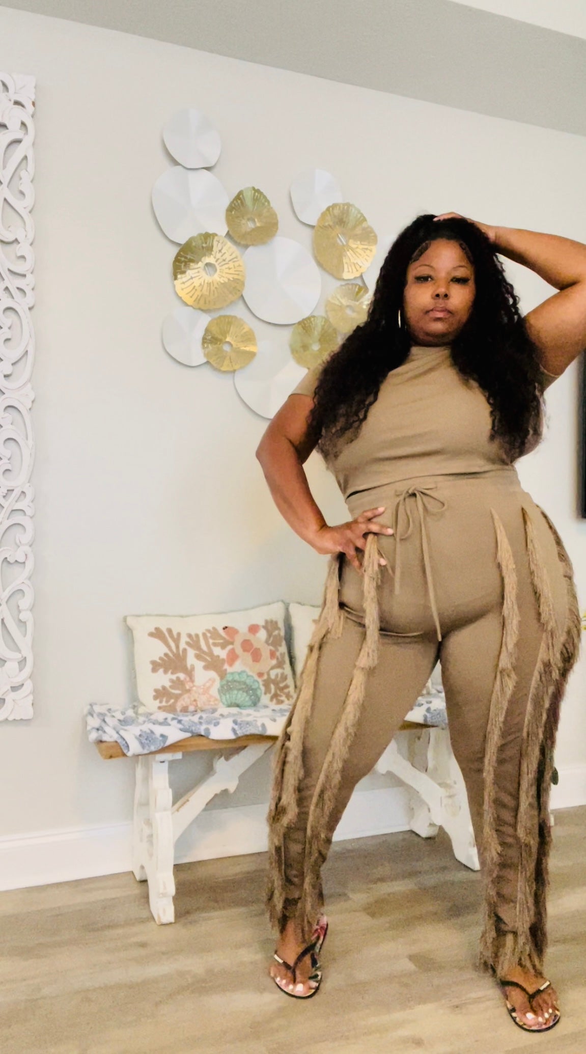 "Mocha" Plus size two piece fringe set