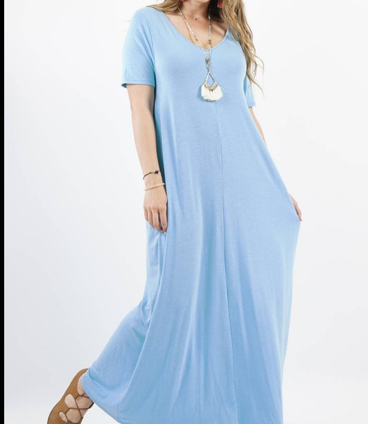 Baby blue plus size sundress with sleeves