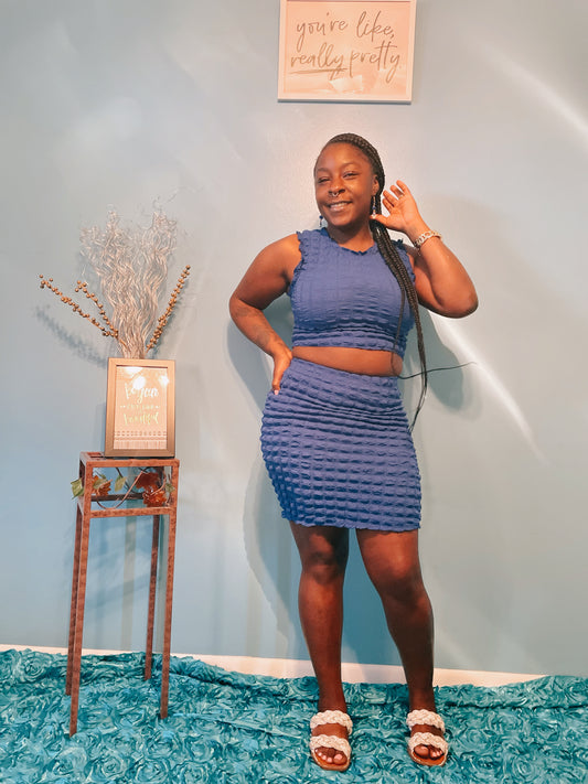 Blue bubble two piece skirt set