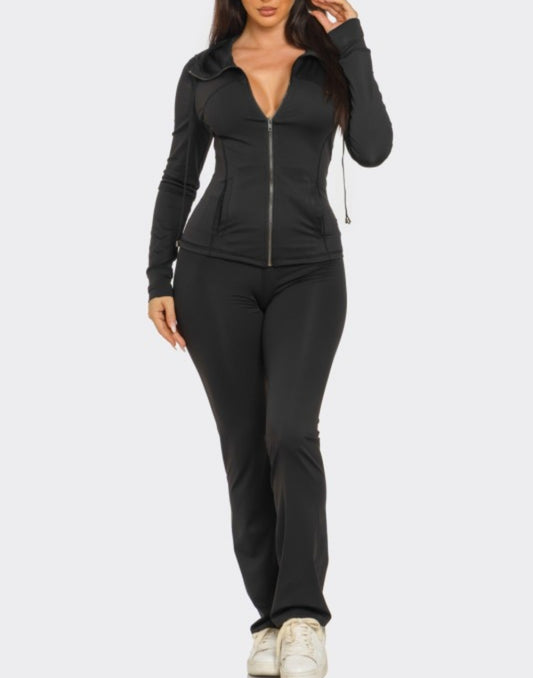 Sleek Fit Zip-Up Two-Piece Set – Black