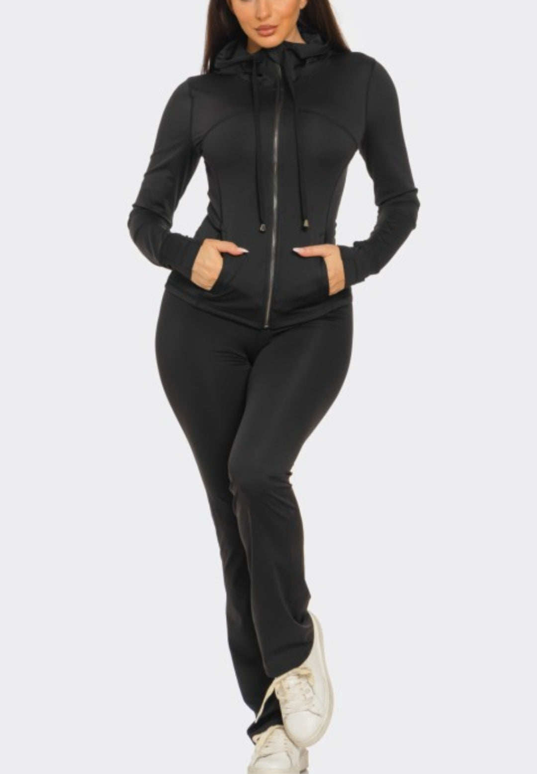 Sleek Fit Zip-Up Two-Piece Set – Black